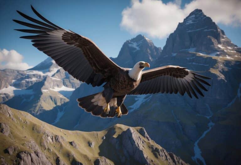 Um majestoso condor-andino voa acima dos picos acidentados, exibindo sua impressionante envergadura enquanto busca sua próxima refeição.