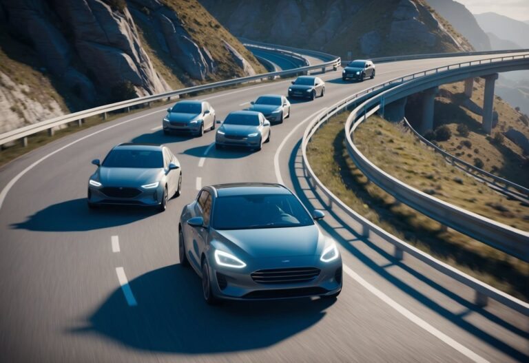 Um carro desviando do tráfego lento em uma estrada sinuosa