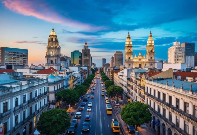 Uma rua movimentada de São Paulo cheia de marcos icônicos e cultura vibrante