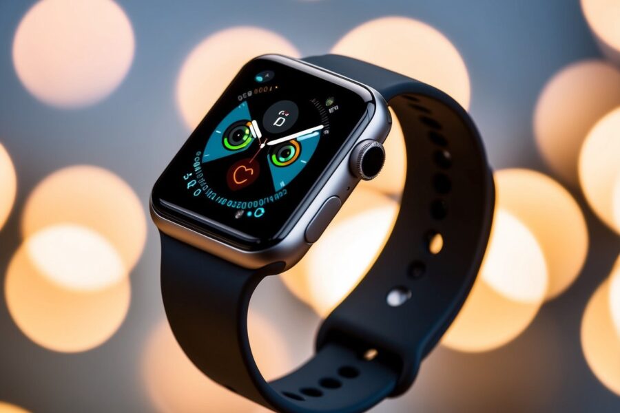 Um smartwatch com sensores de bioimpedância em uma pulseira elegante e moderna
