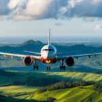 Um avião voando sobre a paisagem verdejante do Panamá ao Brasil