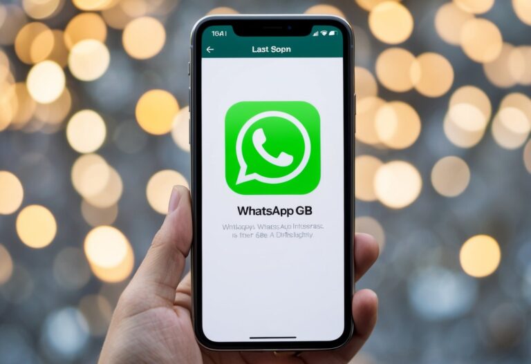 Uma tela de smartphone exibindo a interface do WhatsApp GB com o recurso 'visto por último' destacado