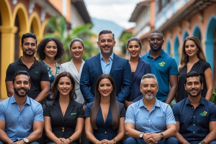 Grupo diversificado de pessoas brasileiras em ambiente urbano ao ar livre, mostrando rostos únicos e expressões variadas.